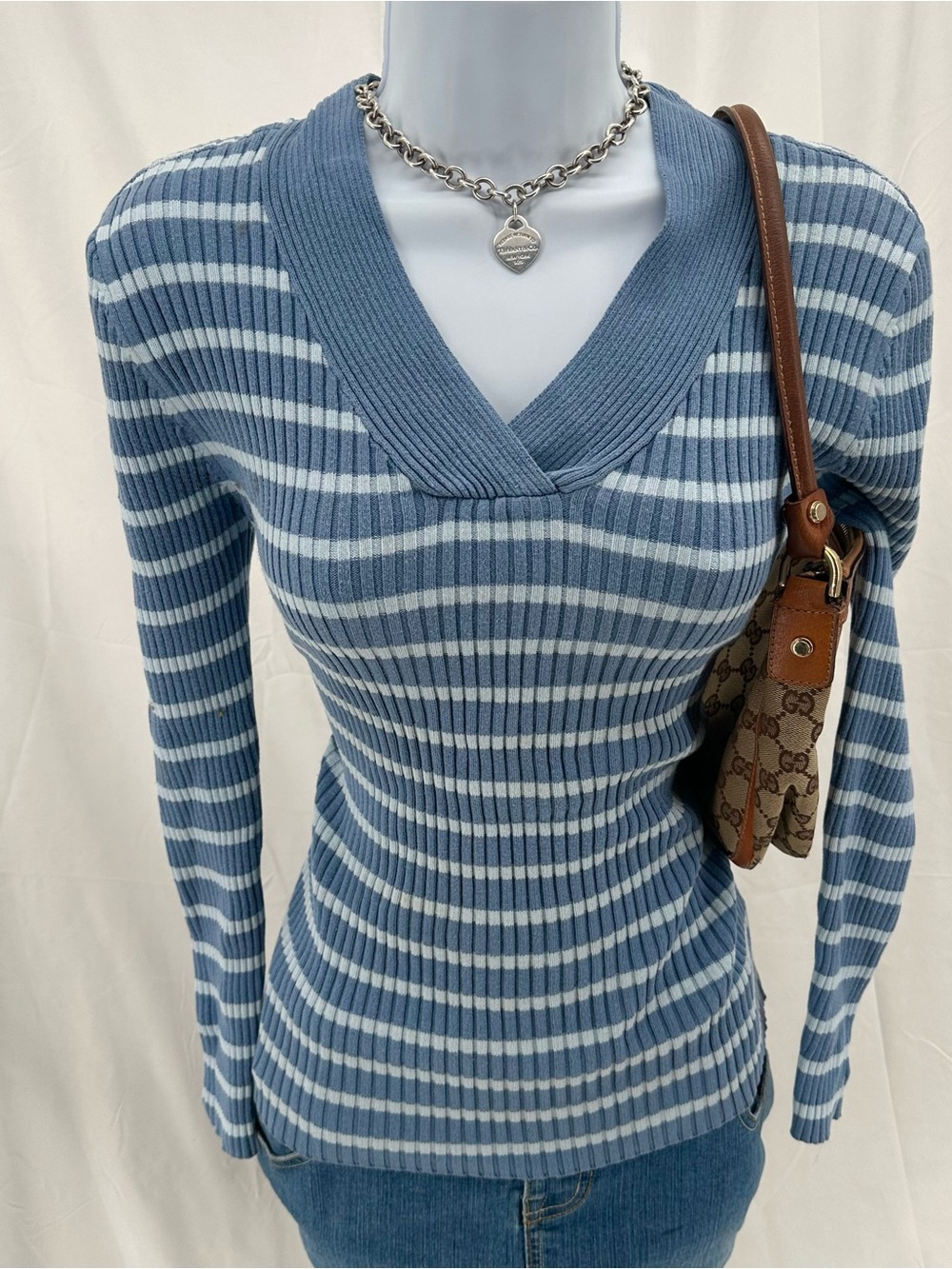 Striped Y2K Bella Swan Core Long Sleeve Fitted Knit Top